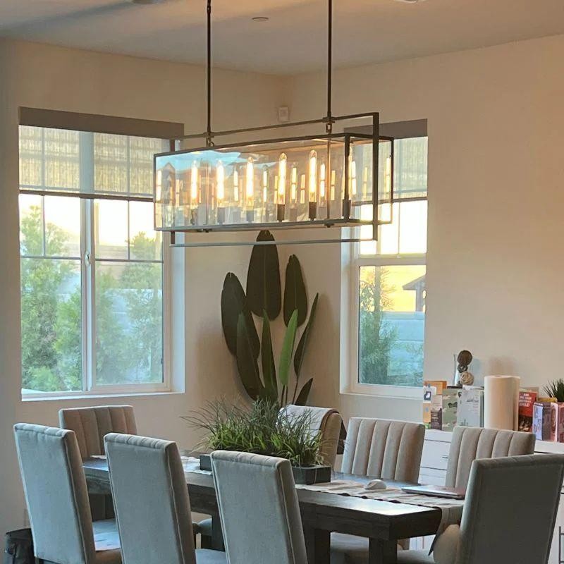 Extended Clear Glass Volume Steel Lantern Chandelier
