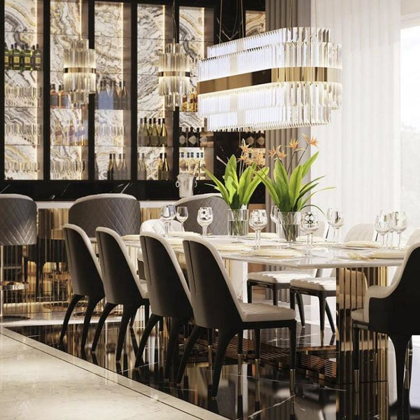 Extended Oval Crystal Glass Linear Chandelier