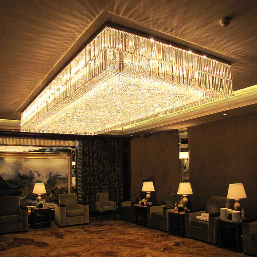 Extra Long Rectangular Crystal and Steel Chandelier