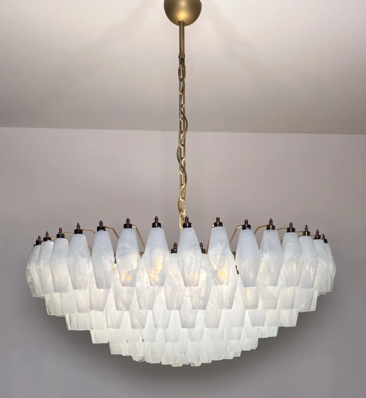 Faceted Alabaster Glass Cluster Chandelier