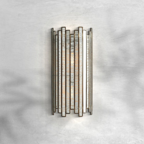 Faceted Antiqued Mirror and Copper Wall Sconce