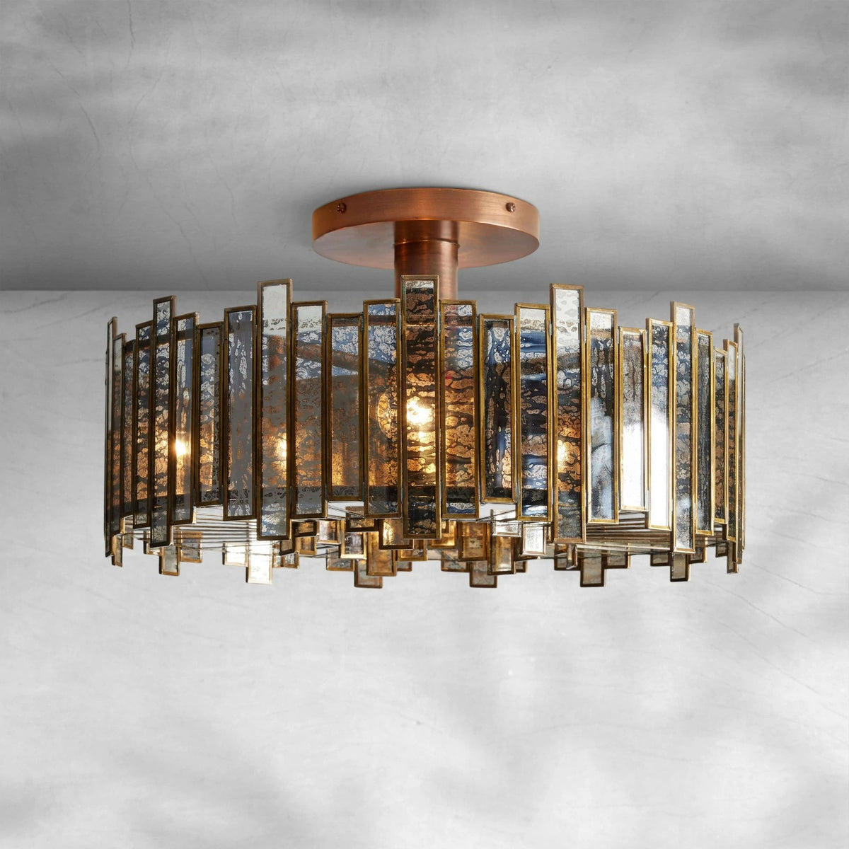 Faceted Antiqued Mirror Glass Cluster Flush Mount