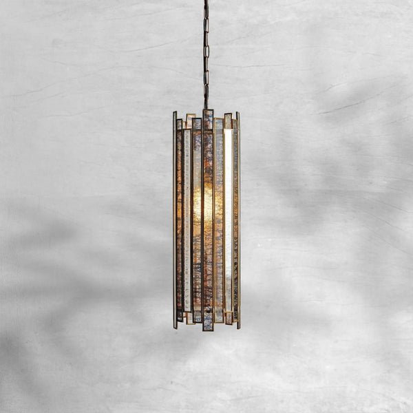 Faceted Antiqued Mirror Lantern Pendant with Copper Frame