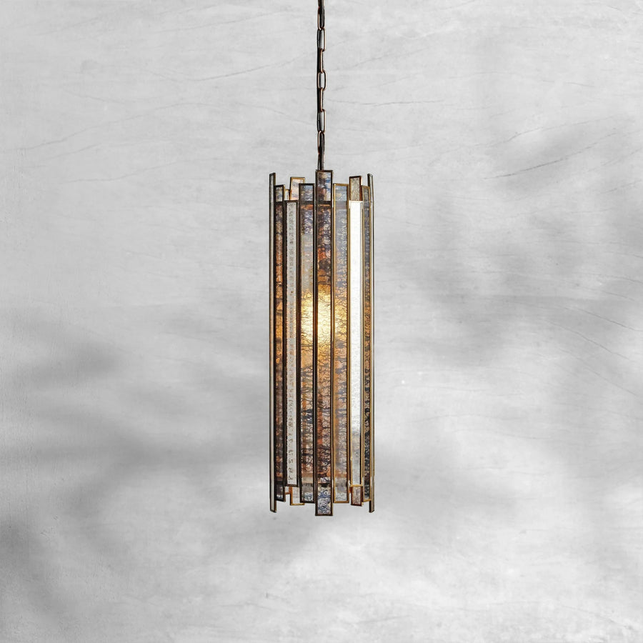 Faceted Antiqued Mirror Lantern Pendant with Copper Frame