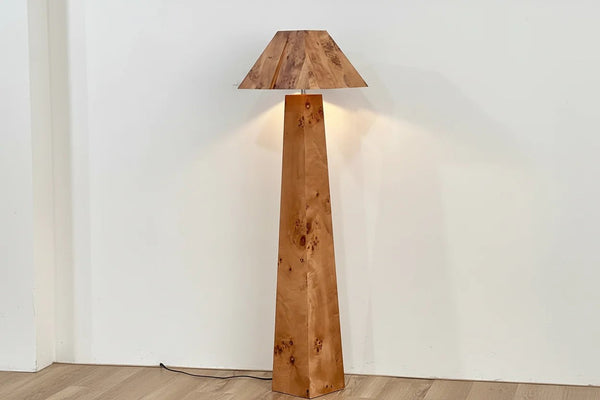 Faceted Burl Veneer Column Floor Lamp