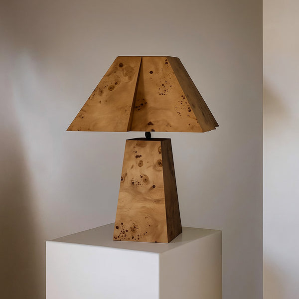 Faceted Burl Veneer Wood Table Lamp