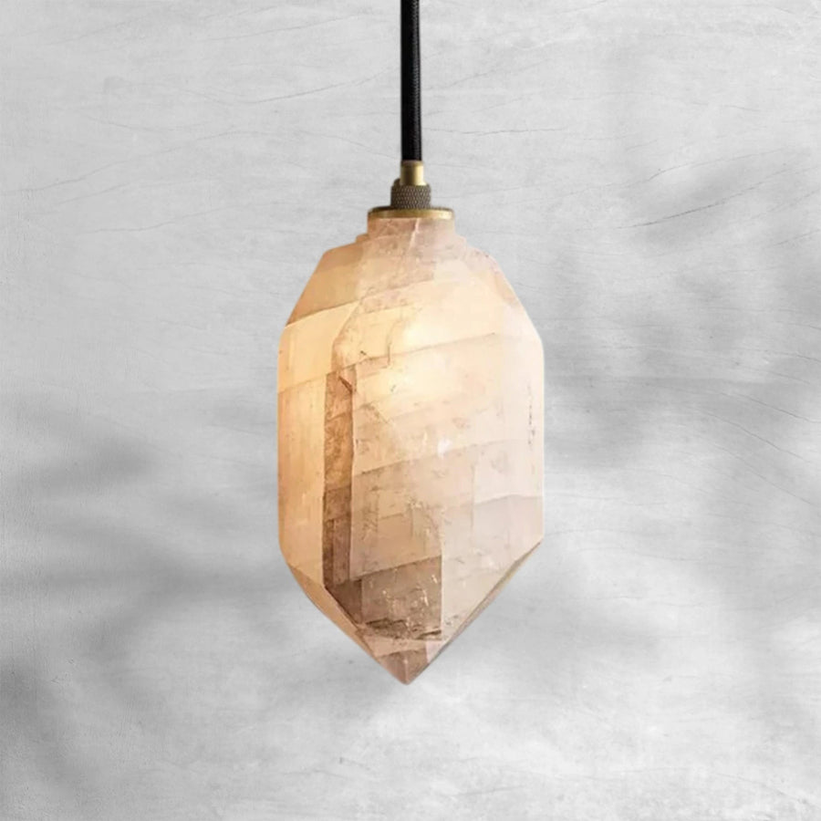 Faceted Calcite Slab Cluster Pendant with Metal Mounts