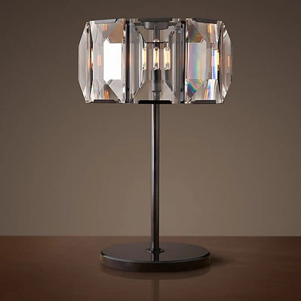 Faceted Crystal Drum and Copper Table Lamp