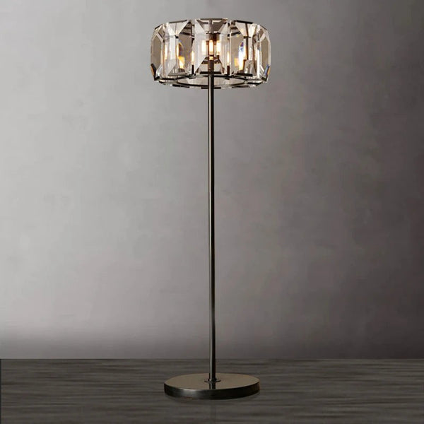 Faceted Crystal Drum Copper Column Floor Lamp