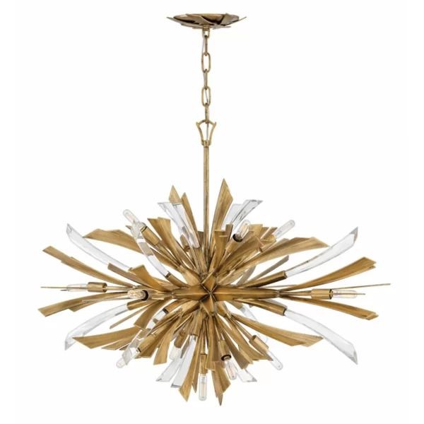 Faceted Crystal Globe Cluster Brass Chandelier
