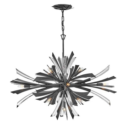 Faceted Crystal Globe Cluster Bronze Chandelier