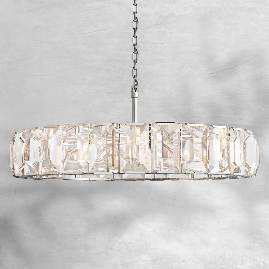 Faceted Crystal Prism Ring Brass Chandelier