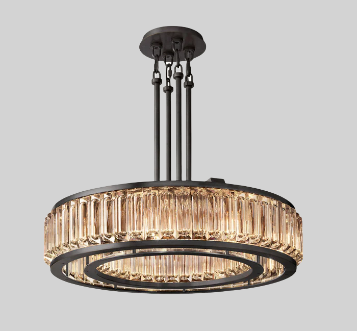 Faceted Crystal Ring Chandelier with Brass Frame