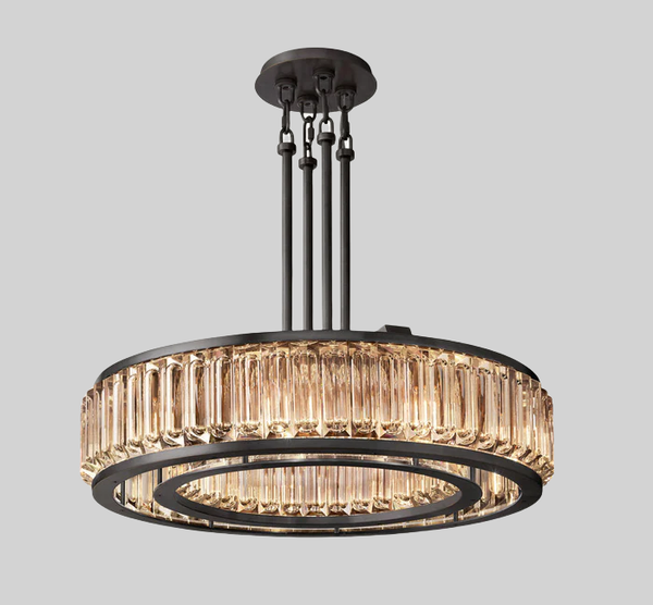 Faceted Crystal Ring Chandelier with Brass Frame