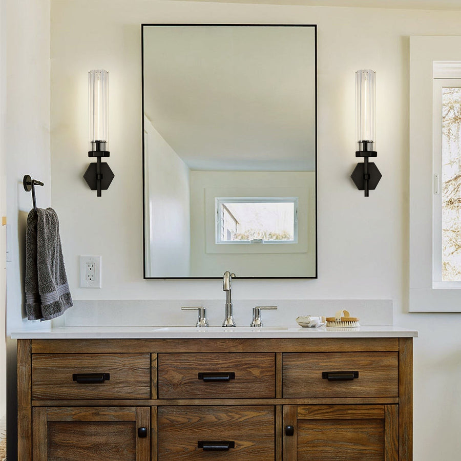 Faceted Crystal Shade and Brass Wall Sconce