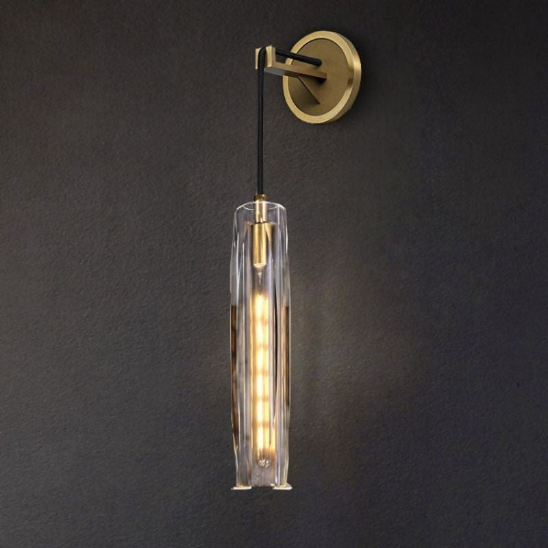 Faceted Crystal Shade Brass Arm Wall Sconce