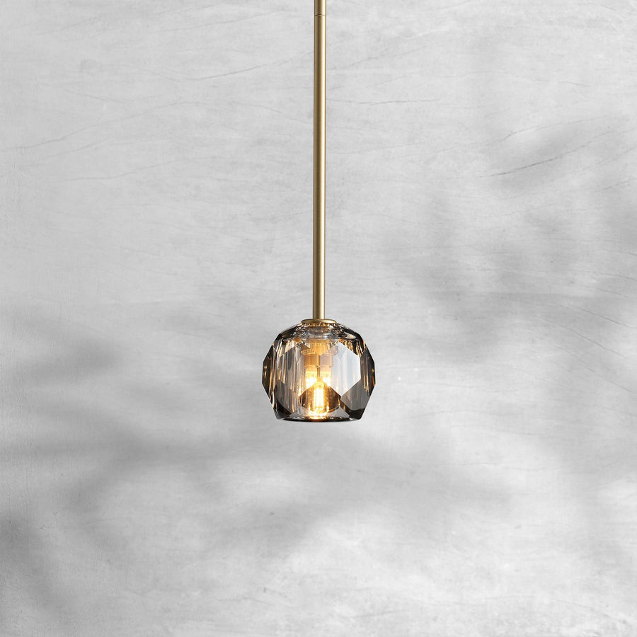 Faceted Crystal Sphere and Brass Pendant