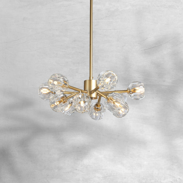 Faceted Crystal Sphere Ring Brass Chandelier