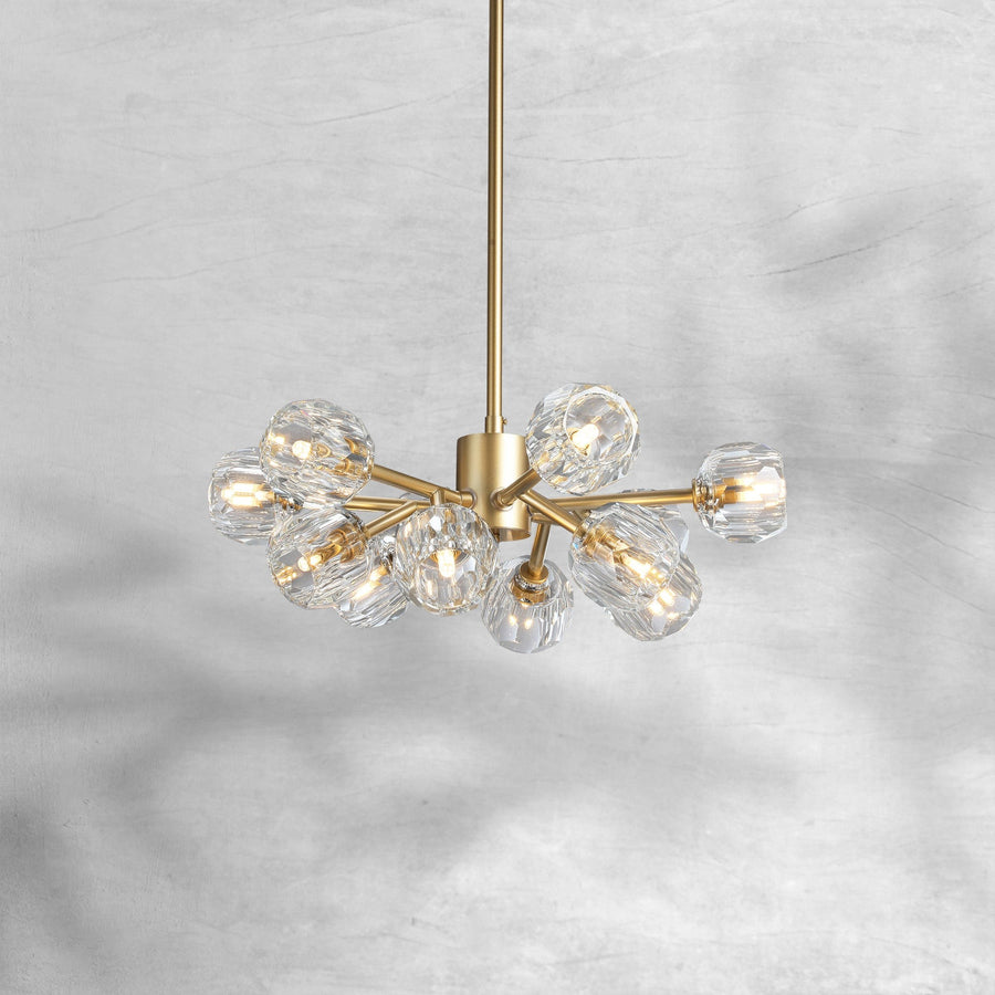 Faceted Crystal Sphere Ring Brass Chandelier