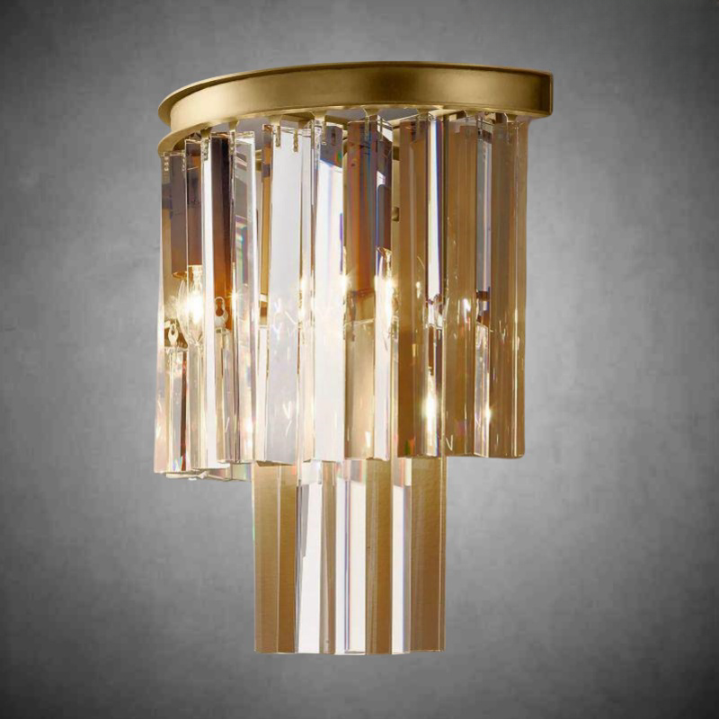 Faceted Glass Prism Fringe Iron Wall Sconce
