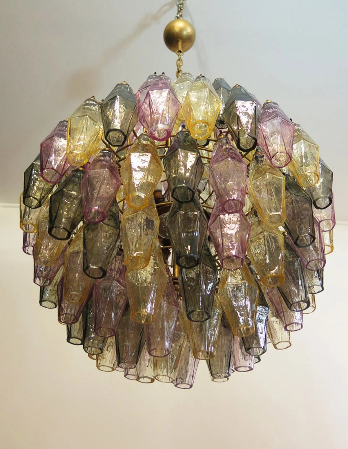 Faceted Hand-Blown Glass Cluster Chandelier