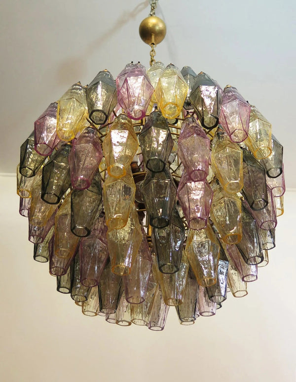 Faceted Hand-Blown Glass Cluster Chandelier