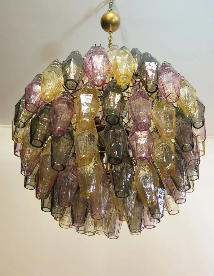 Faceted Hand-Blown Glass Cluster Chandelier