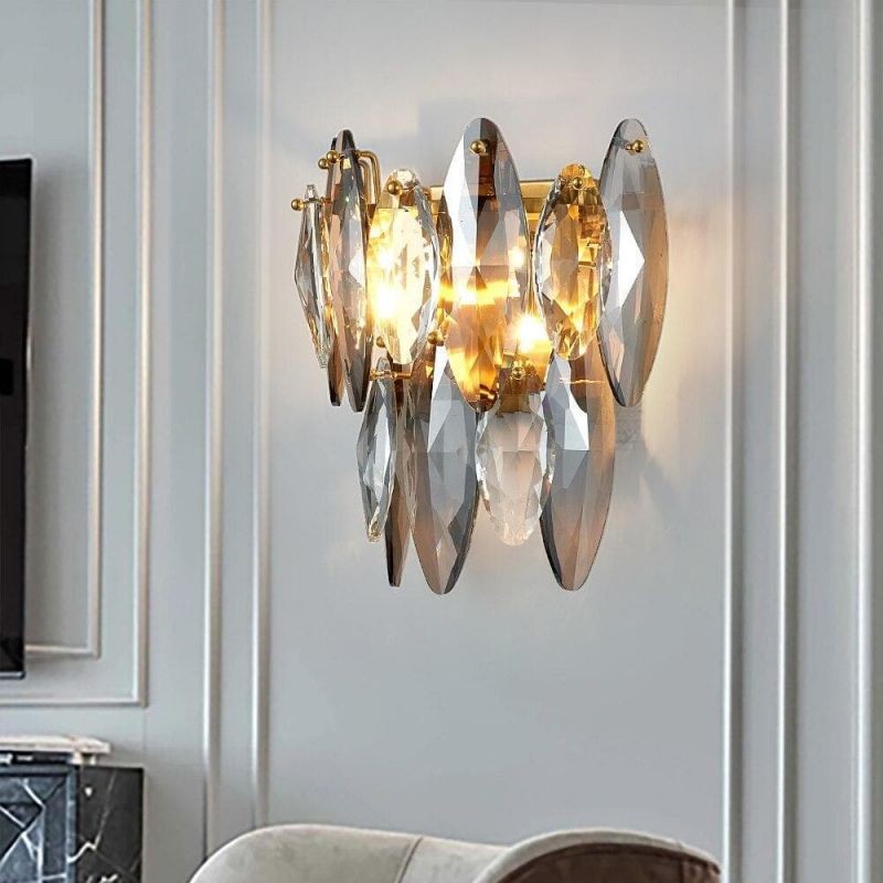 Faceted Hand-Cut Crystal and Steel Wall Sconce