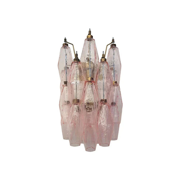 Faceted Pink Glass and Brass Wall Sconce