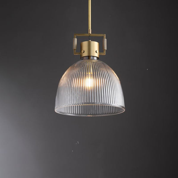 Faceted Prismatic Glass and Brass Yoke Pendant