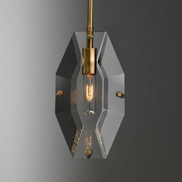 Faceted Smoke Crystal and Brass Pendant