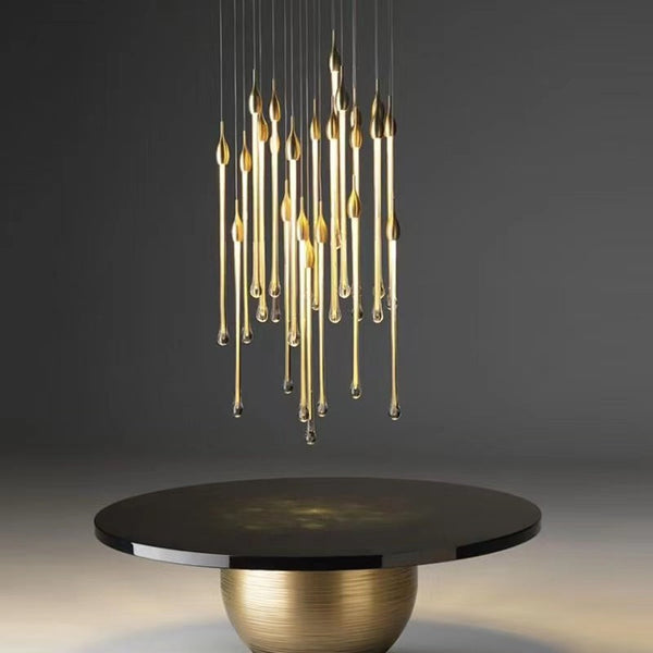 Falling Rain Glass Rod Cluster Brass Pendant