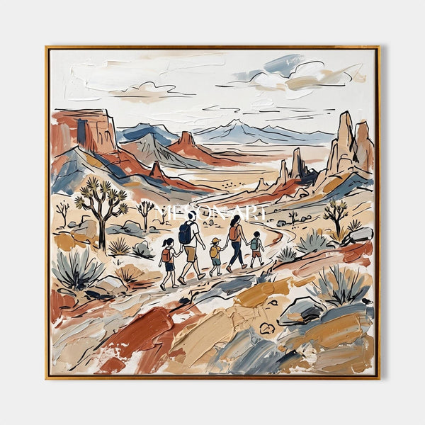 Family Desert Hike Among Red Mesas