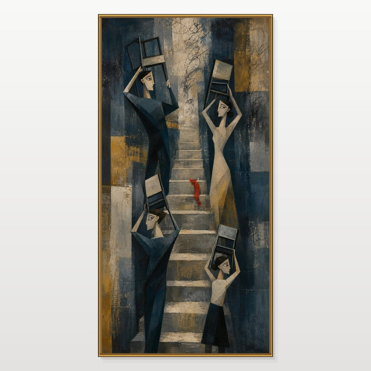Figures Carrying Chairs on the Stair