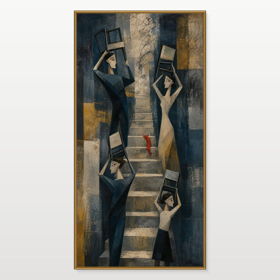 Figures Carrying Chairs on the Stair