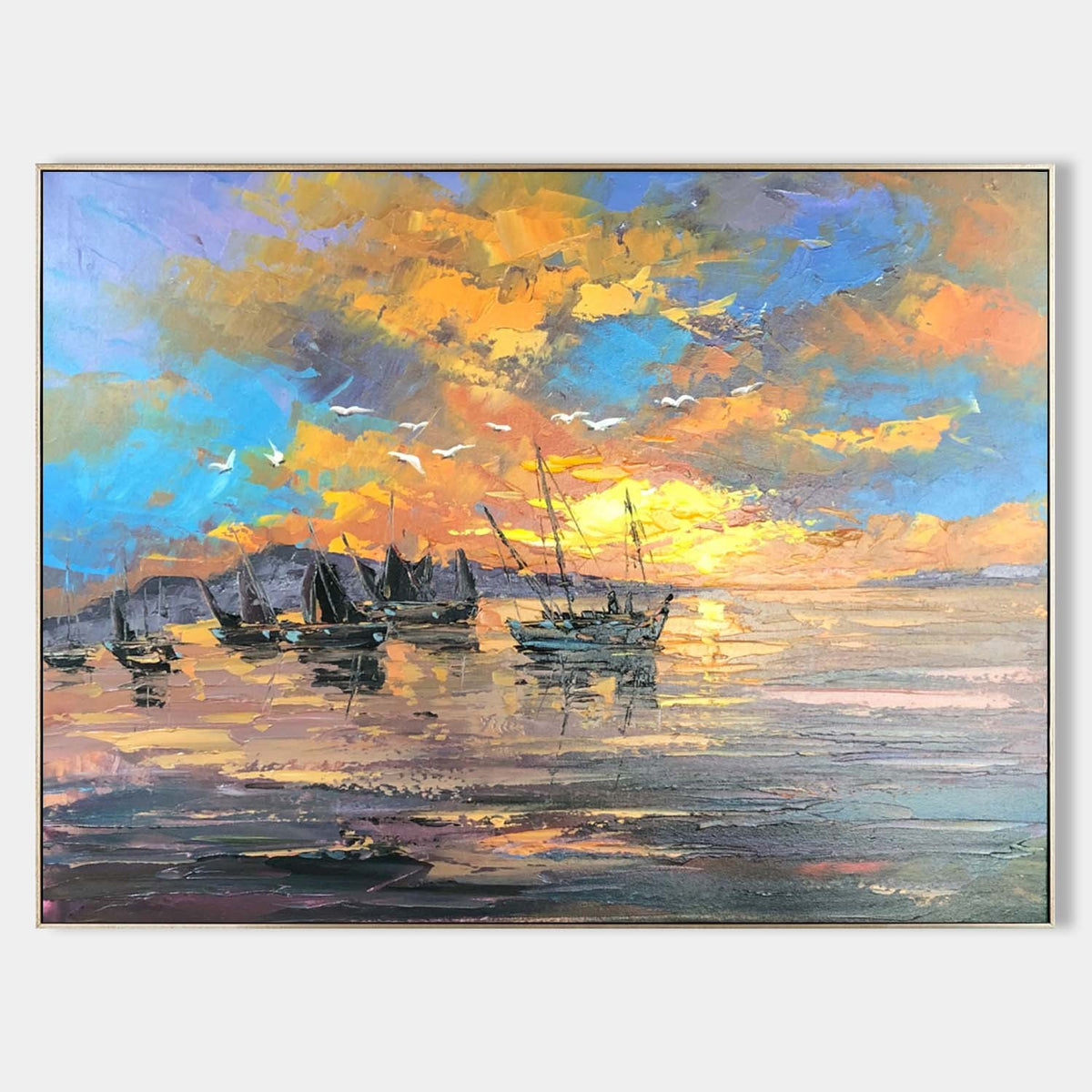 Fishing Boats Under a Blazing Sunset