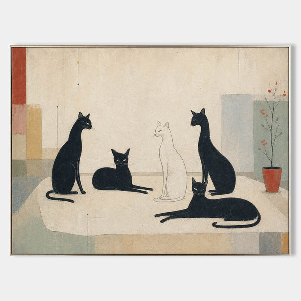 Five Cats on a Cream Rug