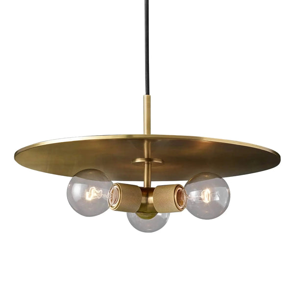 Flat Iron Disc Pendant with Exposed Bulb