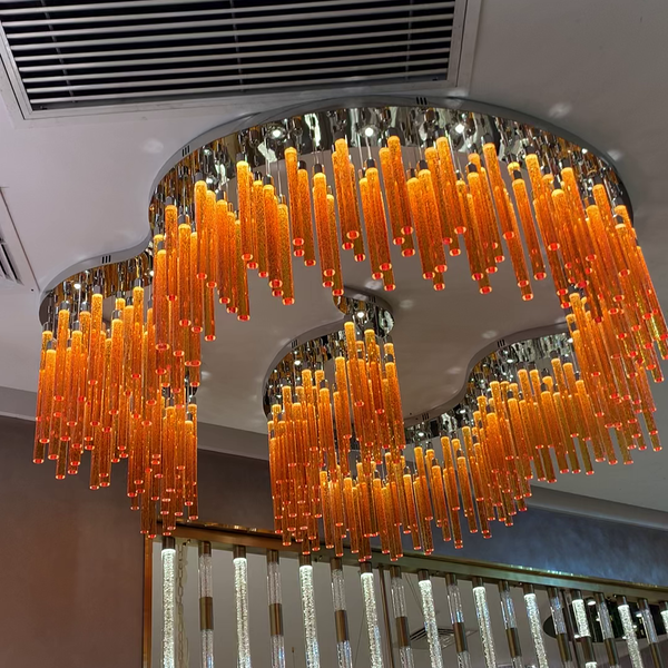 Floating Cloud Orange Crystal Cylinder Chandelier