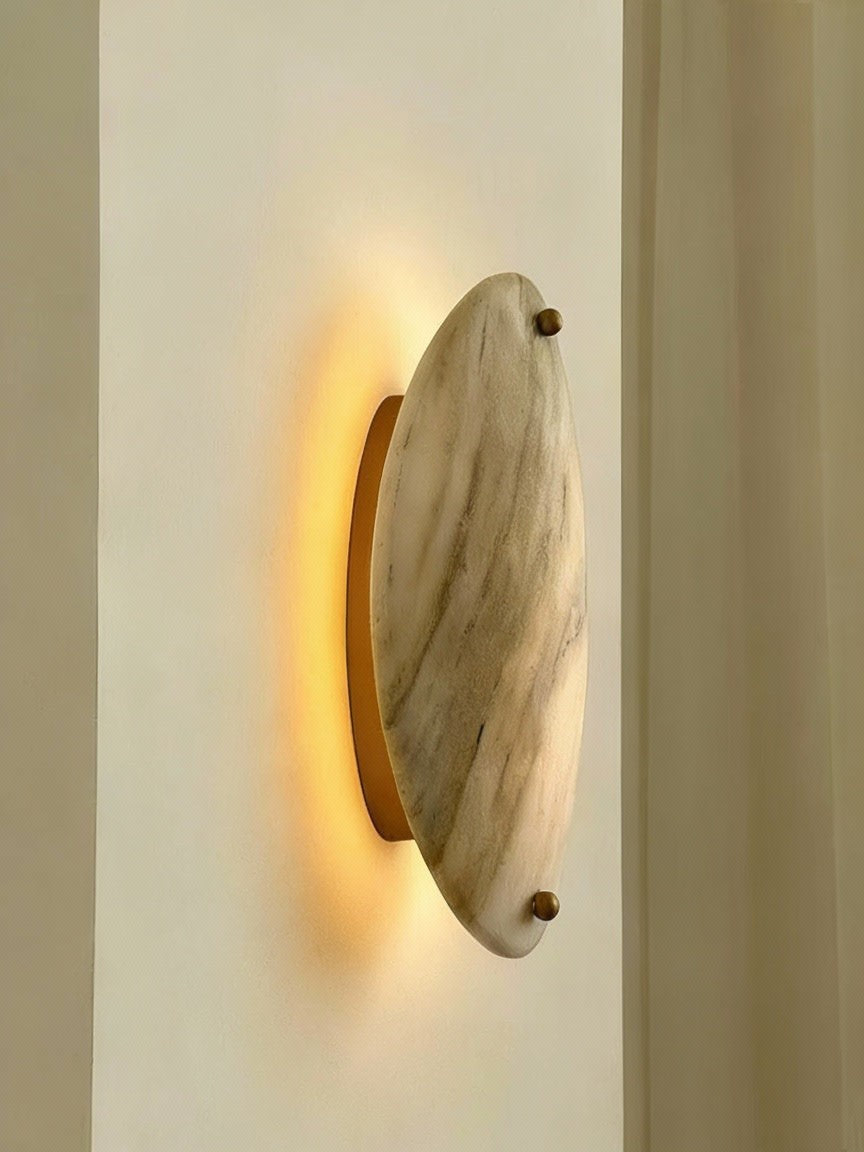 Floating Oval Marble and Brass Wall Sconce