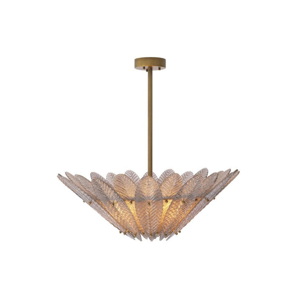 Floral Clear Glass and Antique Brass Uplight Chandelier