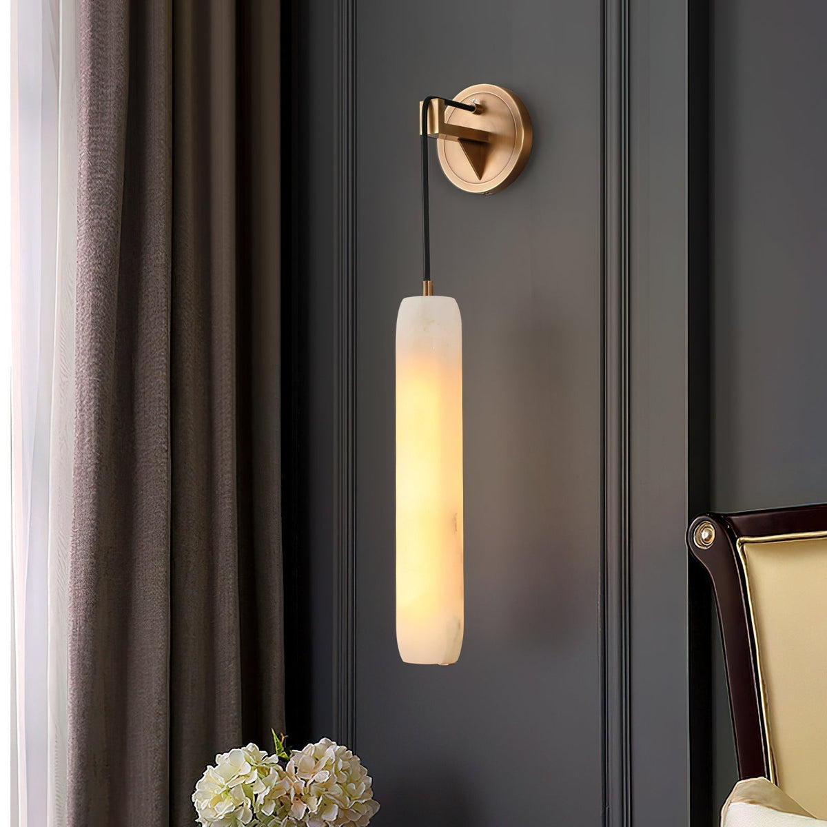 Fluted Alabaster Column Wall Sconce with Brass Mount