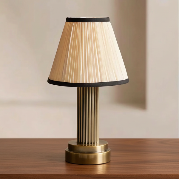Fluted Brass Column Table Lamp with Pleated Shade