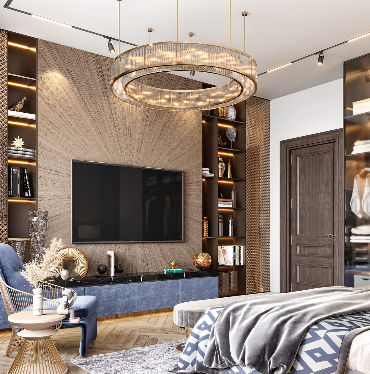 Fluted Clear Ring Metal Drum Chandelier