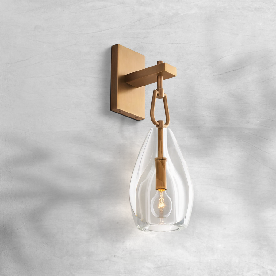 Fluted Crystal Drum and Brass Wall Sconce
