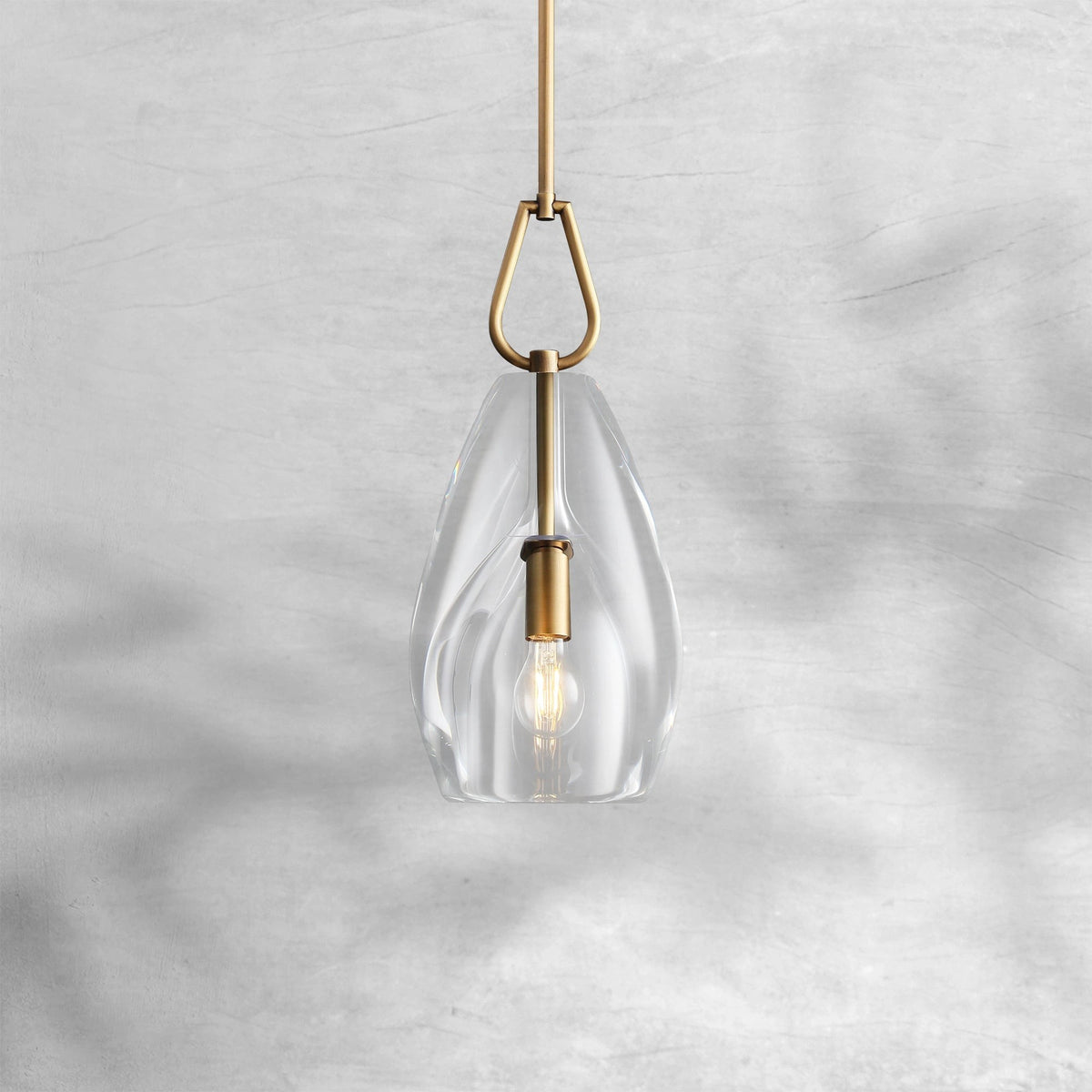 Fluted Crystal Drum Pendant with Brass Body