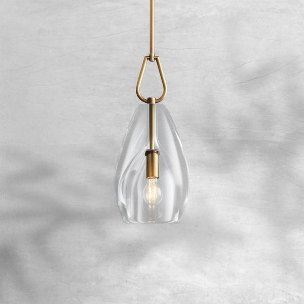 Fluted Crystal Drum Pendant with Brass Body