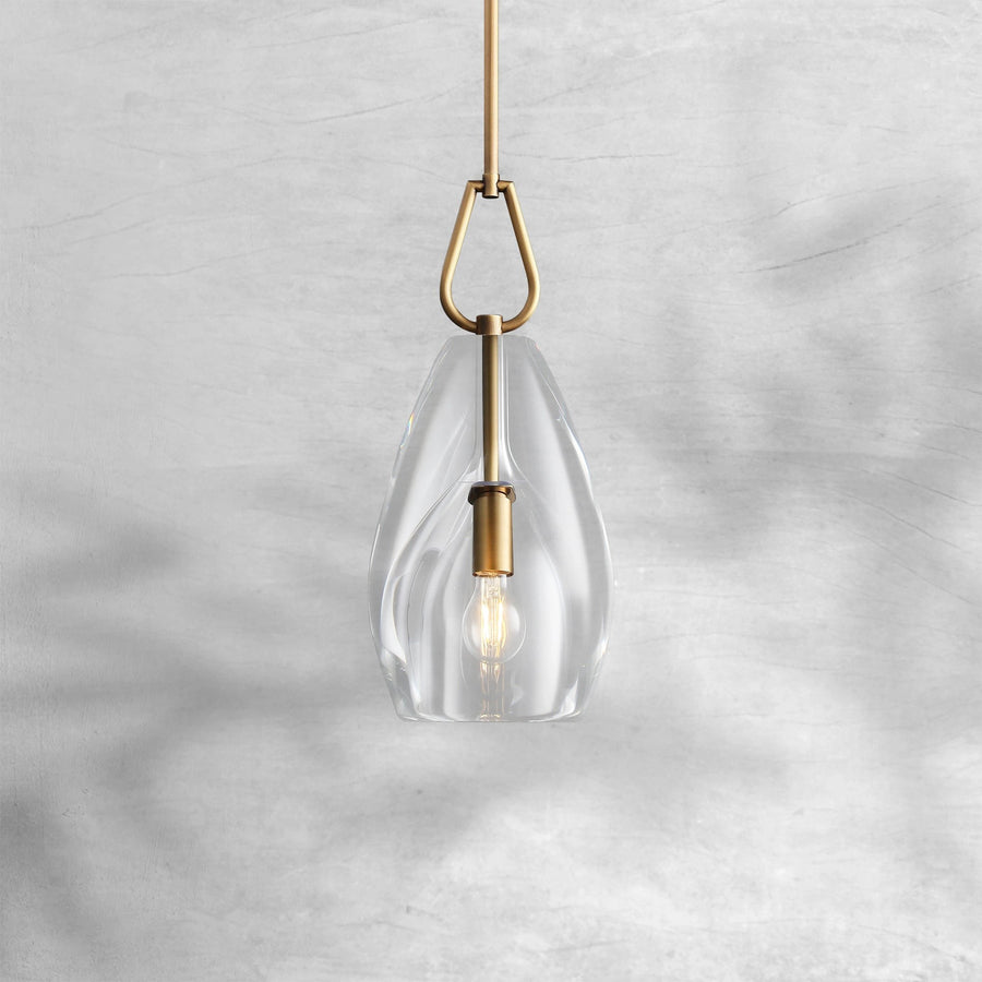 Fluted Crystal Drum Pendant with Brass Body