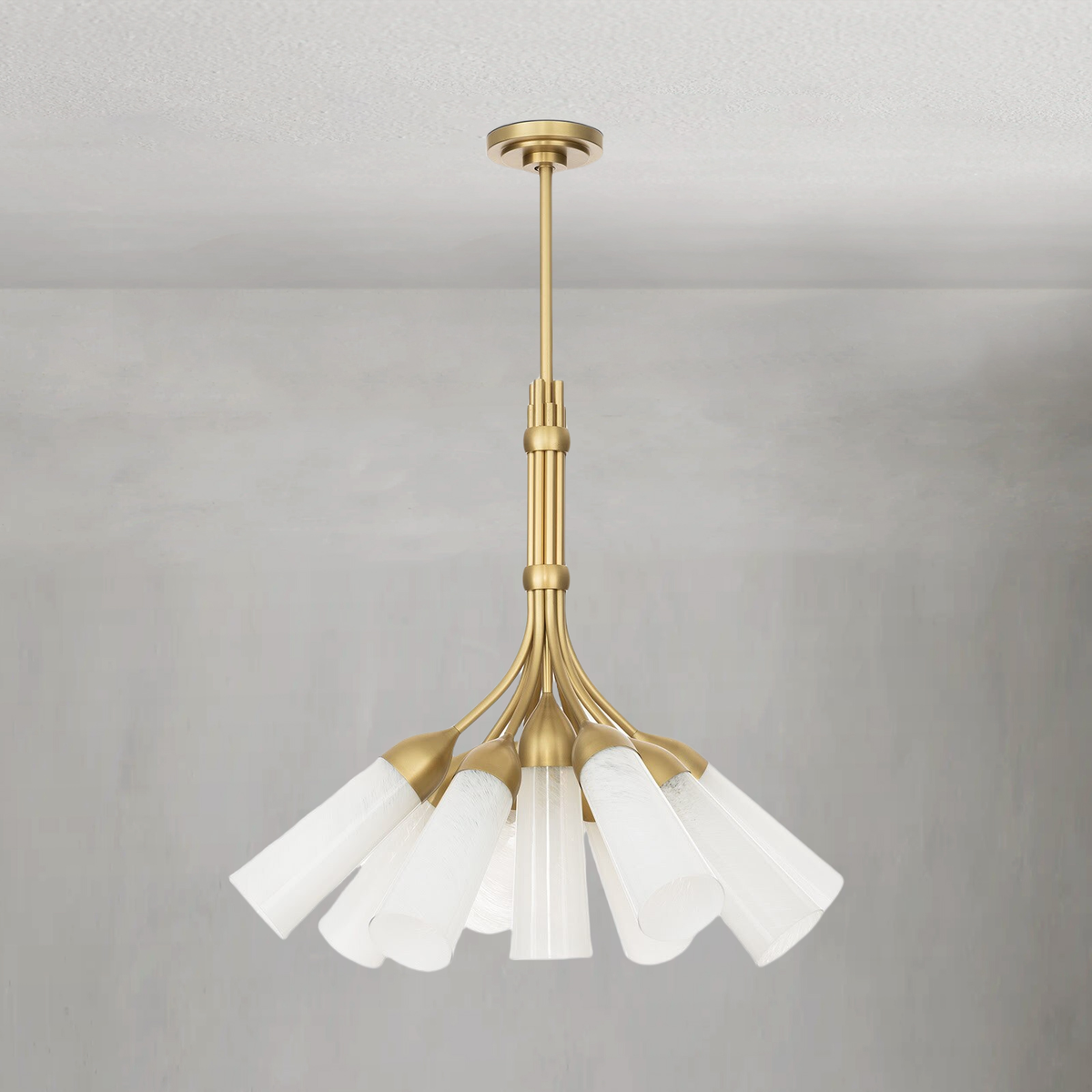 Fluted Glass Bouquet Cluster Brass Chandelier