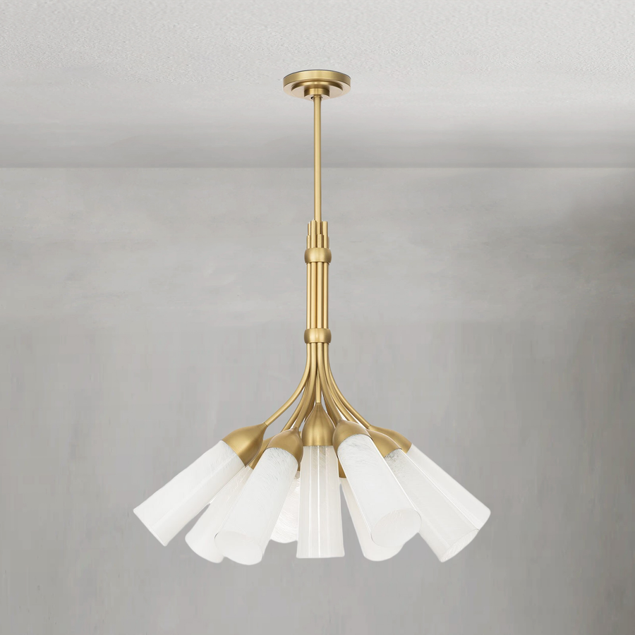 Fluted Glass Bouquet Cluster Brass Chandelier